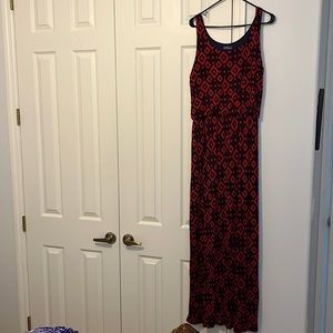 Women’s XL pull-on, red and blue, elastic-waist maxi dress; very comfortable